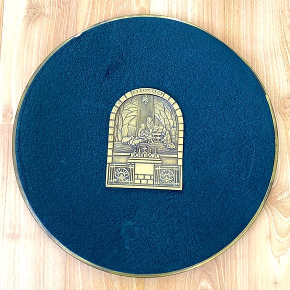 Vintage Brass Nativity Set Wall Hanging Plate